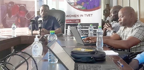 Dr Fred Kyei Asamoah (left), Director-General of ­CTVET, addressing the press conference