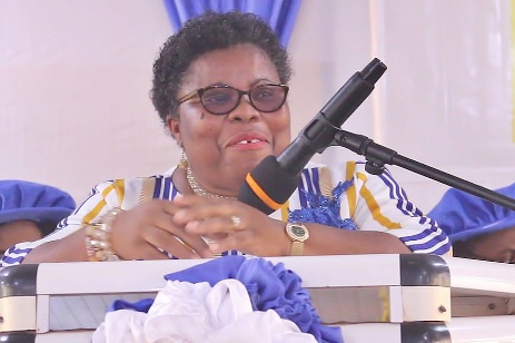 Prof. Lydia Aziato (left), Vice Chancellor, University of Health and Allied Sciences, addressing a section of the graduates