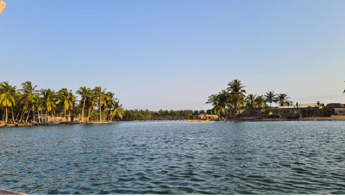 The Volta River Estuary, southeast of Ghana, where the waters of the Volta River and the Atlantic Ocean meet