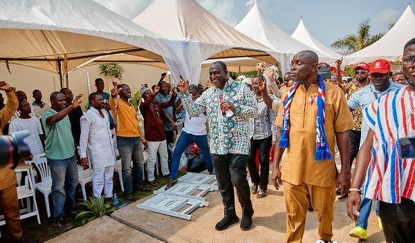 Mr. Alan Kyeremanten (second left) responding to cheers at the event Mr. Alan Kyeremanten (second left) responding to cheers at the event