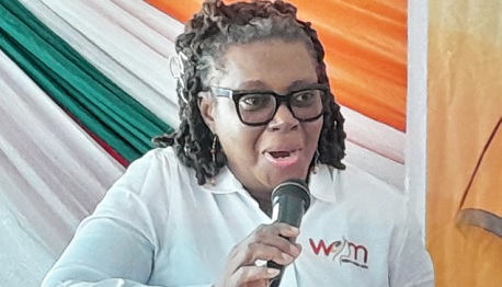 Dr Georgette Barnes Sakyi-Addo (inset), President of Women in Mining Ghana, addressing women in mining at the sub-national policy dialogue in New Abirem
