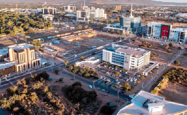  Bird's eye view, Central Business District of Gaborone, capital of Botswana