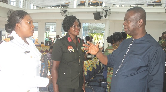 Dr Baffour Awuah (right),  the Director of Technical  Coordination, Ministry of Health,  in a chat with Lieutenant Commander Diana Afeng-Nkansah (left), Senior Family Physician Specialist Diabetologist. With them is Col Patience Owusu-Aidoo, Chief Nursing Officer Clinical, 37 Military Hospital. Picture: ESTHER ADJORKOR ADJEI