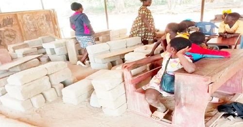 Some children in class at the Amanfe D/A Primary and KG in the Dormaa East District