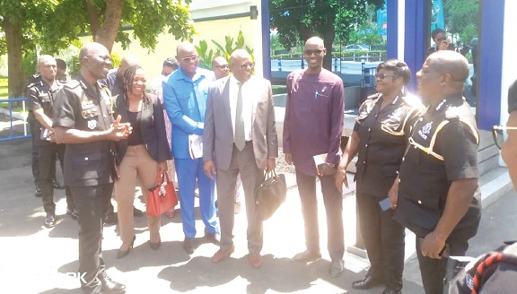 Dr George Akuffo Dampare (arrowed), Inspector General of Police, interacting with Issakka Souna, the head of the delegation, and other members of the ECOWAS Network of Electoral Commissions post-election follow-up mission