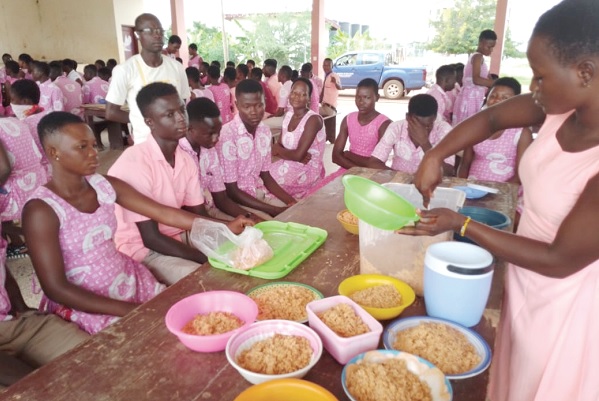Final year students being served jollof rice last Friday