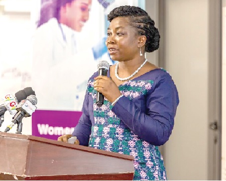 • Prof. Marian Asantewah Nkansah, Associate Professor at the Department of Chemistry, KNUST, addressing participants in the event