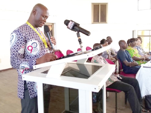 Kwame Dagbandow (left), Deputy General Secretary of GNAT, addressing the participants in the workshop
