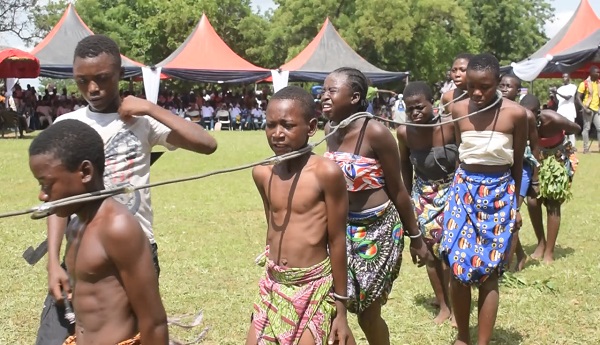 Pupils of the Revoca International School in the Upper East re-enacting the journey to slavery