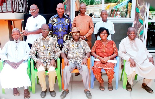 Daniel Adane (seated middle), Chairman of the association, with Alhaji Joseph Danah (left) and Franklline Cofie Dadzie (seated right), both founder members, and Joyce Esi Assan, Financial Secretary of the association, and others