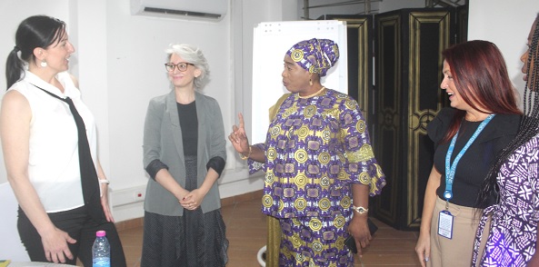 Lariba Zuweira Abudu (right), Minister for Gender, Children and Social Protection, interacting with Dr Klara Kuss (left), UNICEF Consultant, and Maja Gavrilovic (middle), UNICEF Consultant, during the validation of road map for strengthening the gender and shock responsiveness of Ghana’s Social Protection System forum held in Accra. Picture: ESTHER ADJORKOR ADJEI