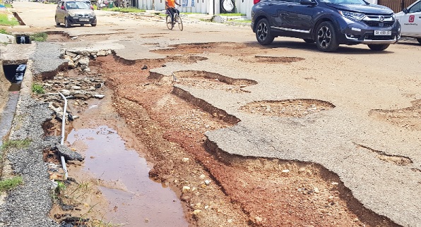 The bad nature of roads at Ford School area at Teshie posing serious danger to road users. Picture: ERNEST KODZI