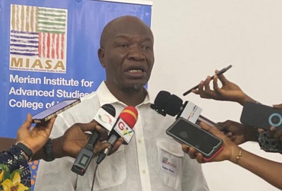 Prof. Gavua speaking with the media after his address