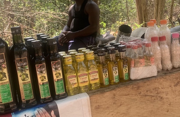 There are all kinds of anointing oils and bottled for sale at Atweaa Mountain