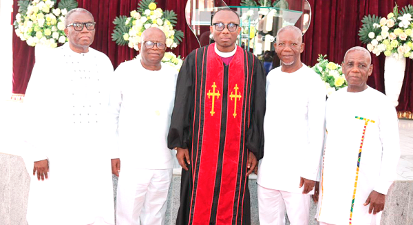 Apostle Eric Essandoh Anim Otoo (middle), General Overseer the Church,  with members of the council