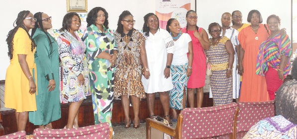 •  Sylvia Lawson (5th from left), Founder of The Sylvia Lawson Foundation, with Anna Adukwei Addo (4th from left), Municipal Chief Executive, Tema West, and other guests after the launch. Picture: ERNEST KODZI