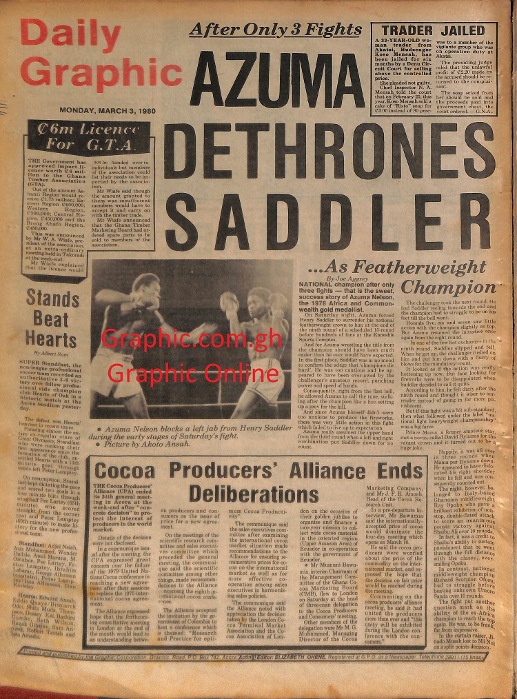 Graphic Ghana Month: When Azuma Nelson dethroned Saddler as featherweight champion in 1980