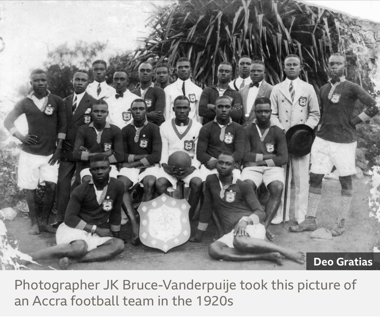 Photographer JK Bruce-Vanderpuije took this picture of an Accra football team in the 1920s