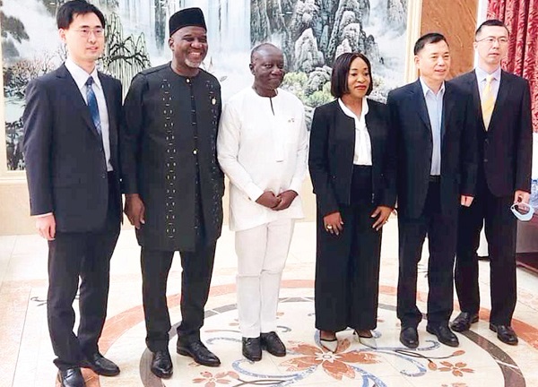 Ken Ofori-Atta (3rd from left), Minister of Finance; Shirley Ayorkor Botchwey (4th from left), Minister of Foreign Affairs; Dr Winfred Nii Okai Hammond (2nd from left), Ghana’s Ambassador to China, with the Chinese delegation 