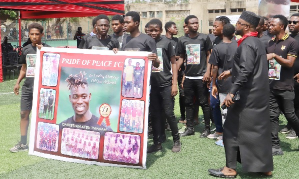 • Players and officials of Christian Atsu’s former club, Peace FC, made an appearance at last Saturday’s one-week celebration. Picture: SAMUEL TEI ADANO 