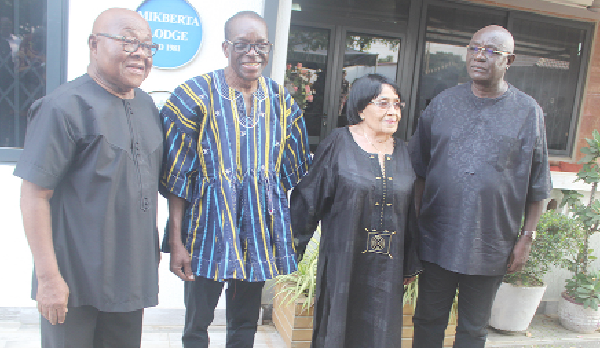 Alban Sumana Kingsford Bagbin (2nd from left), Edward Doe Adjaho (right) and Joyce Adeline Bamford-Addo (2nd from right) with Prof. Aaron Mike Oquaye to commiserate with him on the passing of his wife. Picture: ESTHER ADJORKOR ADJEI