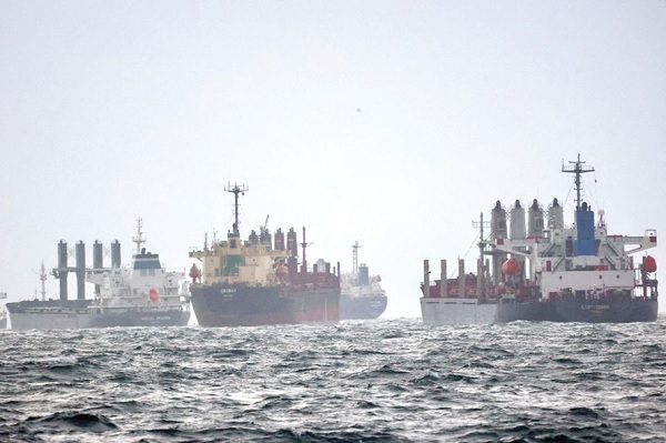 Vessels are seen as they await inspection under the Black Sea Grain Initiative, brokered by the United Nations and Türkiye