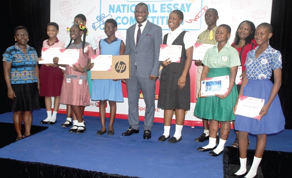 • Dr Eric Nkansah (middle), Director-General, Ghana Education Service, with the winners of the 2022 Junior Graphic Essay Competition. Picture: ESTHER ADJORKOR ADJEI