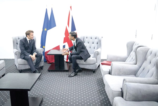 Rishi Sunak (right), British Prime Minister, with  Emmanuel Macron, President of France, during a bilateral meeting during the COP27 summit