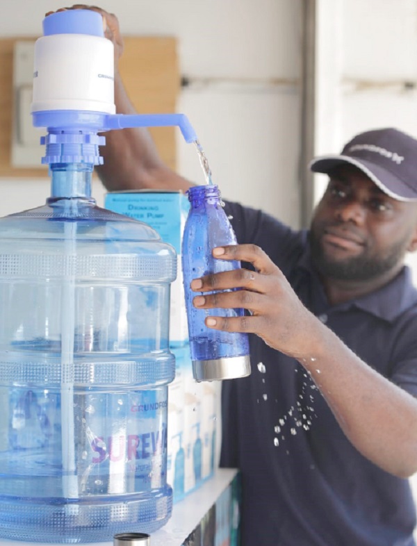 Surewater is packaged in large 18.9 litre containers