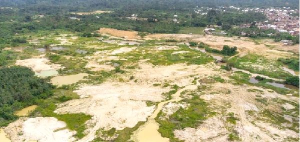 An aerial shot of tracts of degraded lands yet to be reclaimed at Antobia in the Western North RegionAn aerial shot of tracts of degraded lands yet to be reclaimed at Antobia in the Western North Region