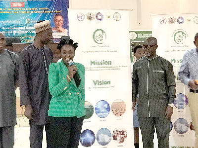  Ama Pomaa (with mic), Deputy Communication and Digitalisation Minister, Eric Essuman (right), Director-General of GMet, at the event