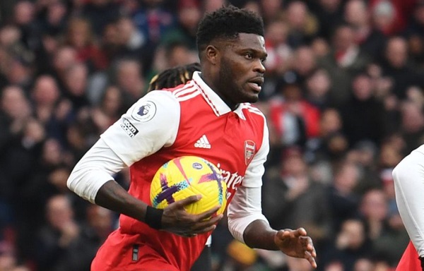 Thomas Partey after scoring the 1st Arsenal goal during the Premier League match between Arsenal FC and AFC Bournemouth at Emirates Stadium on March 04, 2023 in London, England.