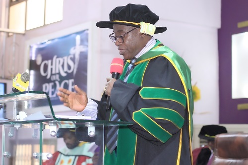  Prof. Joseph Oteng-Adjei, the President of Ghana Baptist University College, addressing the graduates