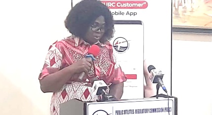 Justina Owusu-Banahene,  Bono Regional Minister, delivering her speech during the PURC Customer Clinic in Sunyani