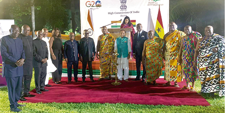 Sugandh Rajaram (6th from right), Indian High Commissioner to Ghana, with some of the dignitaries at the event