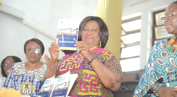 • Mary Chinery-Hesse (right), Chancellor, University of Ghana, launching the Gender Policy book. With her is Emilia Agyei-Mensah, Registrar, UG