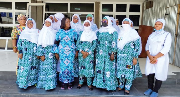 • Prof. Naana Jane Opoku-Agyemang (3rd from left) with executive members of the Ahmadiyya Muslim Women’s Association