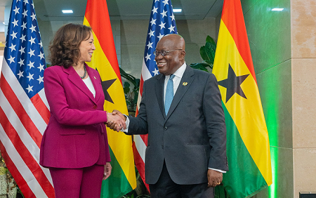 President Akufo-Addo welcoming US Vise-President, Kamala Harris, at the Jubilee House