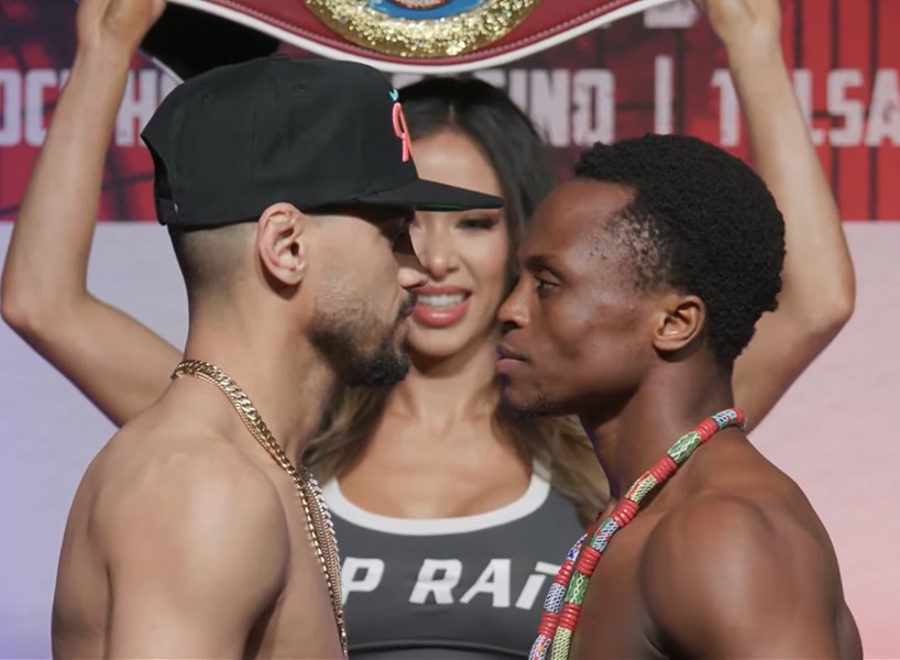 Robisey Ramirez and Isaac Dogboe at the official weigh-in on Friday