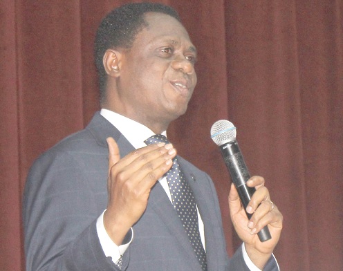 •Apostle Eric Nyamekye (left), Chairman of the Church of Pentecost, Ghana, speaking at the launch. Picture: ERNEST KODZI