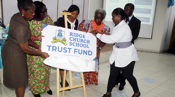 • Justice Merley Wood (3rd from left), a Justice of the Court of Appeal; Grace Dede Hanson (3rd from right), Board Chairperson of the Ridge Church School, and Nana Ama Acheampomaa Badasu (2nd from left), Headmistress of the school, launching the Ridge Church School Trust Fund in Accra yesterday. With them is Sharon Mills (right), a board member of the school, and  Enoch Ofosu-Appiah, Vice-Chair of the Trust Fund Committee.  ­Picture: ESTHER ADJORKOR ADJEI
