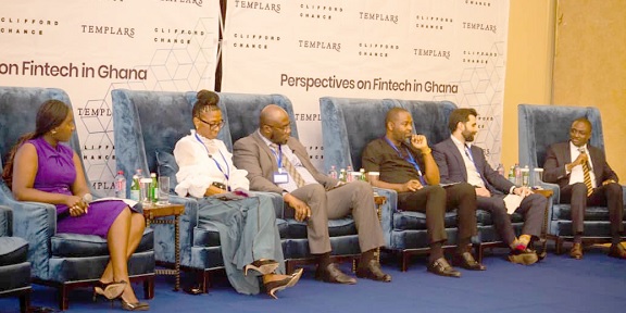 • Kwame Oppong (right), Head of the Fintech and Innovation Office of the Bank of Ghana, interacting with other panel members at the programme 