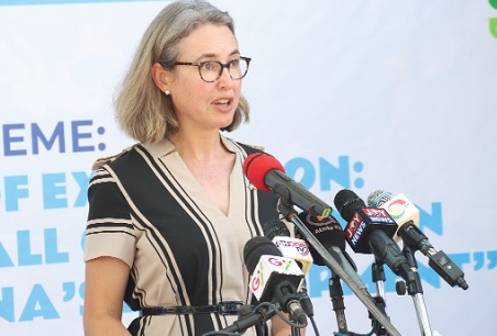 • Ginny Elliott, Public Affairs Officer, U.S Embassy, addressing the World Press Freedom Day in Accra. Picture: ELVIS NII NOI DOWUONA