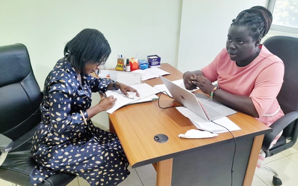 • Dr Efua Commeh (right), acting Programme Manager of Non-Communicable Diseases of the Ghana Health Service, speaking with Daily Graphic’s Augustina Tawiah