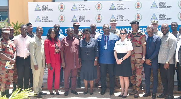Eric Nana Agyeman Prempeh (5th from left), Director-General of NADMO;  Edward Obeng-Kenzo (4th from right), a Deputy Chief Executive of the VRA,  and other dignitaries after the opening ceremony