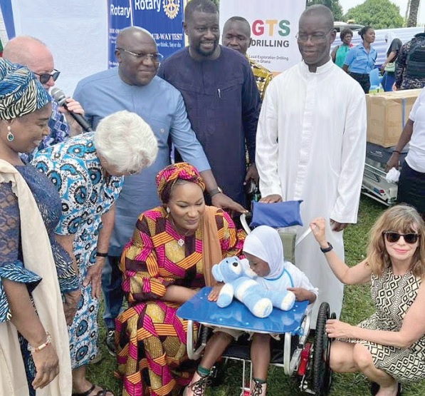 Samira Bawumia (middle) with one of the beneficiaries. With them are Sister Elizabeth Newman (2nd from left) and Berenice Owen-Jones (right)