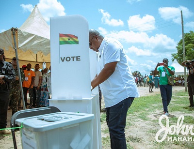 Former President John Dramani Mahama voting during the last Saturday's NDC primaries at his hometown