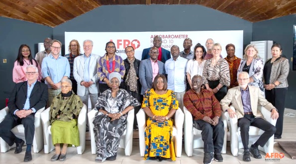 Ellen Johnson Sirleaf (seated 2nd from left), Ambassador Perpetua Dufu (seated 3rd from right), Representative of the Ministry of Foreign Affairs; Prof. Emmanuel Gyimah-Boadi (2nd from right), co-Founder Afrobarometer, and other participants after the opening ceremony