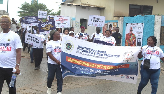 Some staff of the Ministry of Gender, Children and Social Protection and the Department of Social Welfare on a community sensitisation walk at Teshie in Accra, to mark the International Day of the Family Picture: ESTHER ADJORKOR ADJEI