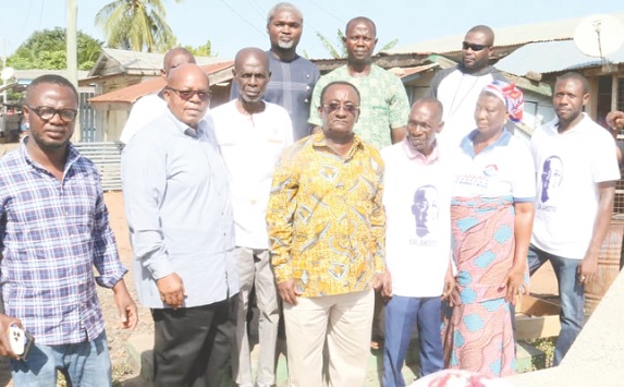 Dr Owusu Afriyie Akoto (middle) with some NPP stalwarts in the Volta Region when they visited the tomb of the late S. G. Antor where he laid a wreath to honour him